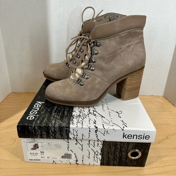Kensie Women's Taupe Block Heel Lace Up Bootie w/ Plush Lining Size 9.5 NWT - Picture 3 of 6